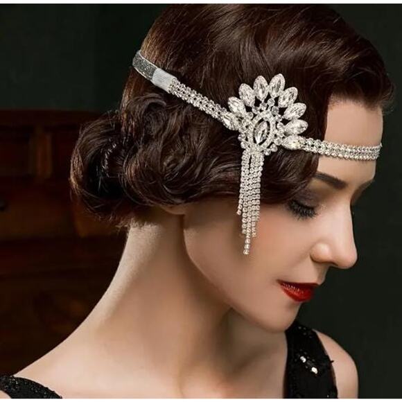 Rhinestone Flapper Gatsby Headband 1920s Flapper art deco roaring 20's headband - Picture 2 of 7